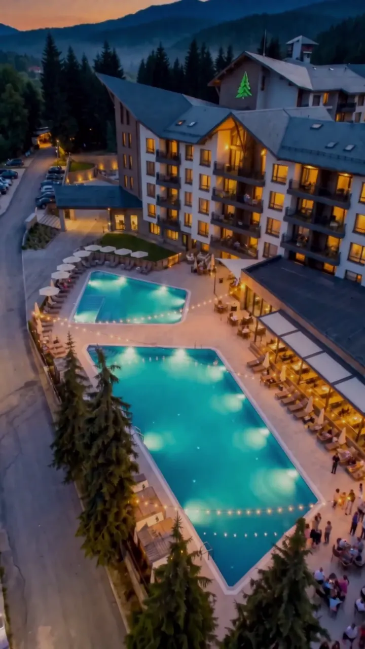 ARTE — Mountain resort — poolside cabanas and the evening pools.
